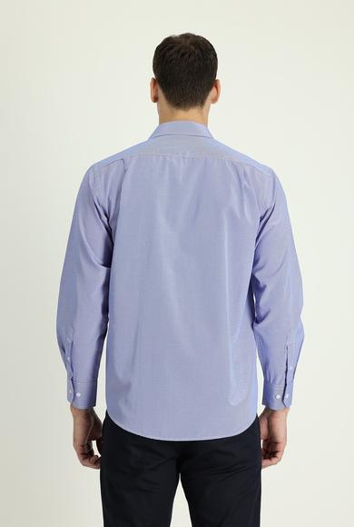 Erkek Giyim - SAKS MAVİ L Beden Uzun Kol Klasik Desenli Gömlek