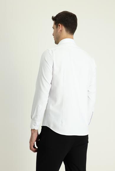 Erkek Giyim - BEYAZ M Beden Uzun Kol Slim Fit Klasik Desenli Gömlek