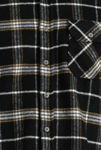 Erkek Giyim - SİYAH M Beden Uzun Kol Ekose Shacket Oduncu Gömlek