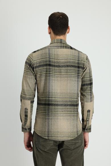 Erkek Giyim - ORTA HAKİ XL Beden Uzun Kol Ekose Shacket Oduncu Gömlek