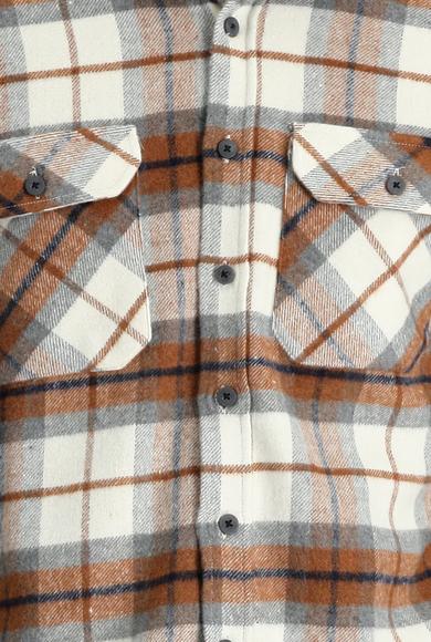 Erkek Giyim - KİREMİT L Beden Uzun Kol Ekose Shacket Gömlek