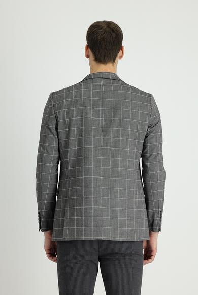 Erkek Giyim - ORTA GRİ 46 Beden Regular Fit Kareli Ceket