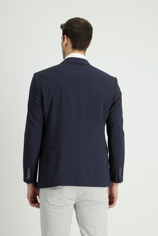 Erkek Giyim - Slim Fit Klasik Çizgili Ceket