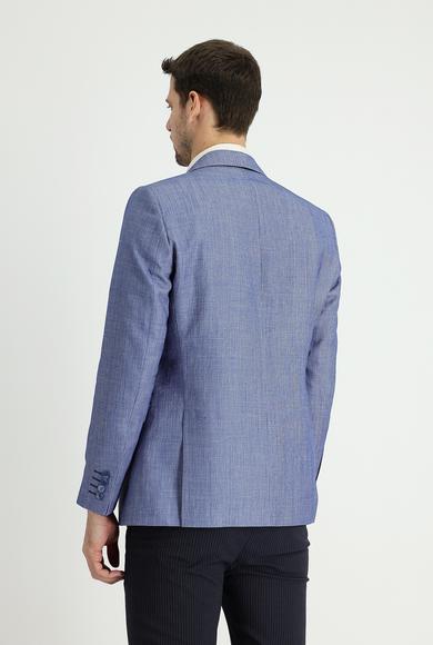Erkek Giyim - KOYU MAVİ 60 Beden Klasik Desenli Keten Ceket
