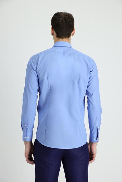 Erkek Giyim - AQUA MAVİSİ XXL Beden Uzun Kol Slim Fit Klasik Gömlek