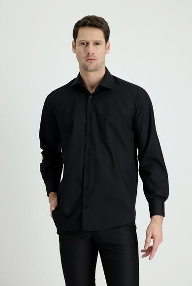 Erkek Giyim - SİYAH 4X Beden Uzun Kol Klasik Gömlek