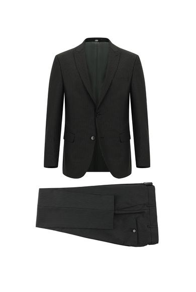 Erkek Giyim - SİYAH 50 Beden Süper Slim Fit Klasik Çizgili Takım Elbise