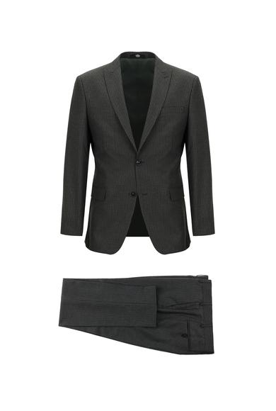 Erkek Giyim - ORTA ANTRASİT 62 Beden Süper Slim Fit Klasik Çizgili Takım Elbise