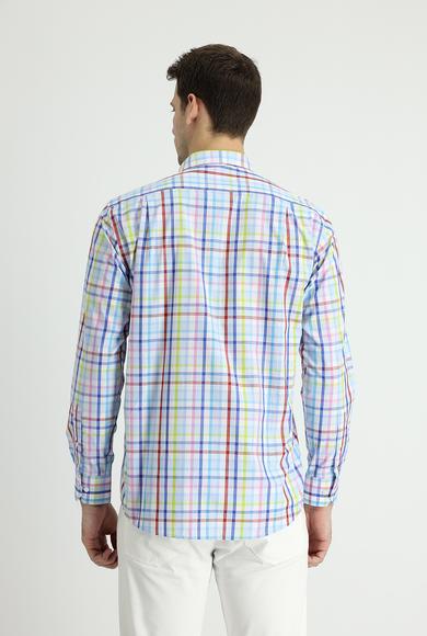 Erkek Giyim - AÇIK MAVİ L Beden Uzun Kol Regular Fit Ekose Gömlek