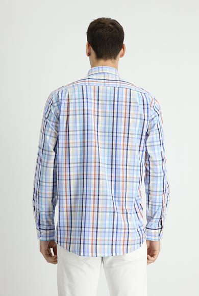 Erkek Giyim - MAVİ M Beden Uzun Kol Regular Fit Ekose Gömlek
