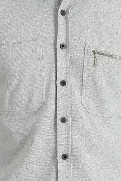 Erkek Giyim - ORTA GRİ S Beden Uzun Kol Slim Fit Oduncu Gömlek
