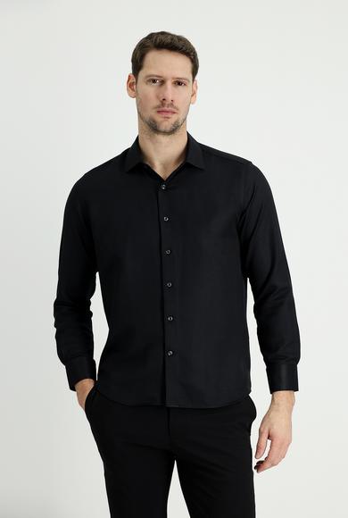 Erkek Giyim - SİYAH L Beden Uzun Kol Slim Fit Klasik Gömlek