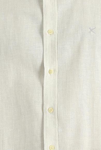 Erkek Giyim - KREM 3X Beden Uzun Kol Regular Fit Keten Gömlek