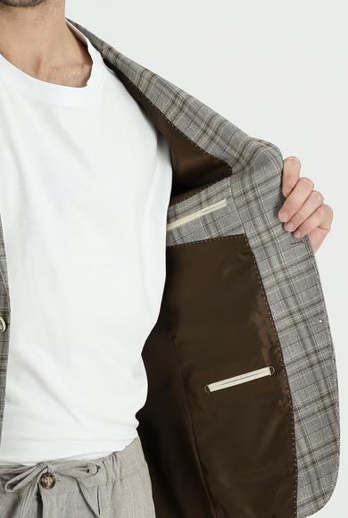 Erkek Giyim - ORTA VİZON 48 Beden Slim Fit Ekose Keten Ceket
