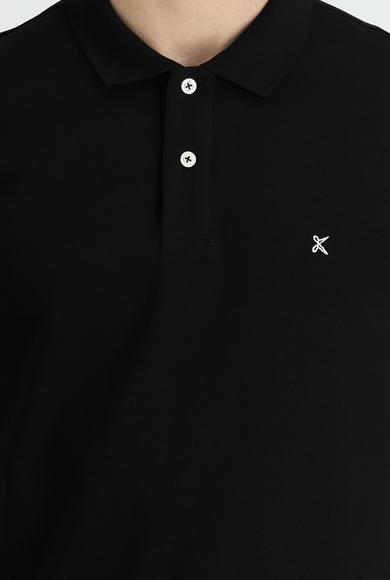Erkek Giyim - SİYAH XXL Beden Polo Yaka Slim Fit Nakışlı Tişört