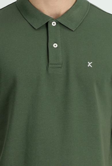 Erkek Giyim - ORTA HAKİ XXL Beden Polo Yaka Slim Fit Nakışlı Tişört