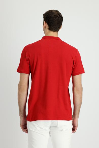Erkek Giyim - KOYU KIRMIZI XL Beden Polo Yaka Slim Fit Nakışlı Tişört