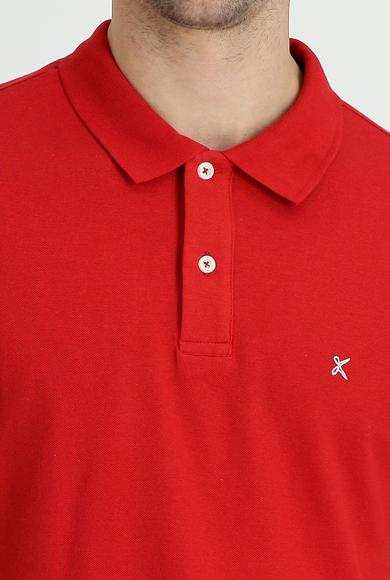 Erkek Giyim - KOYU KIRMIZI XL Beden Polo Yaka Slim Fit Nakışlı Tişört