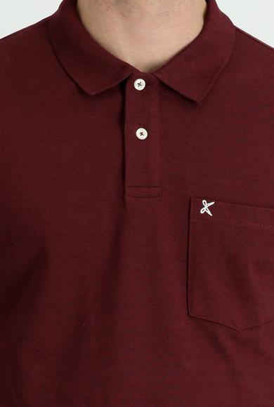 Erkek Giyim - KOYU BORDO 3X Beden Polo Yaka Regular Fit Nakışlı Tişört