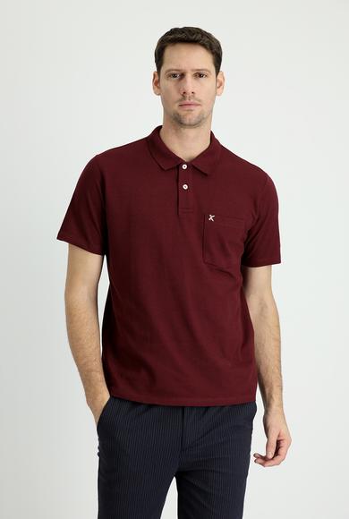 Erkek Giyim - KOYU BORDO 3X Beden Polo Yaka Regular Fit Nakışlı Tişört