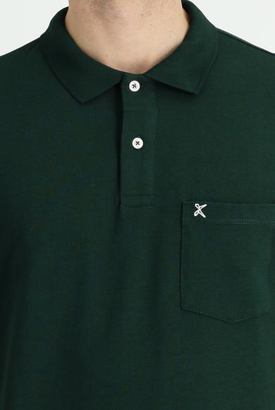 Erkek Giyim - KOYU YEŞİL M Beden Polo Yaka Regular Fit Nakışlı Tişört