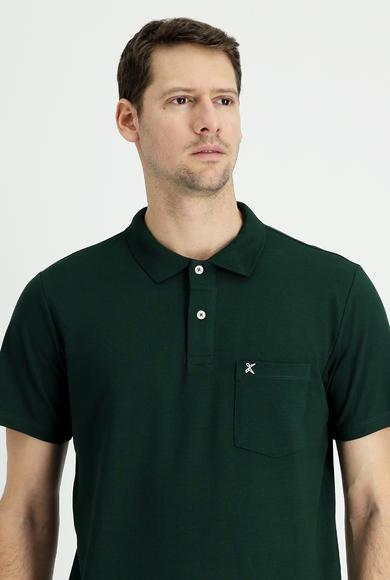 Erkek Giyim - KOYU YEŞİL M Beden Polo Yaka Regular Fit Nakışlı Tişört