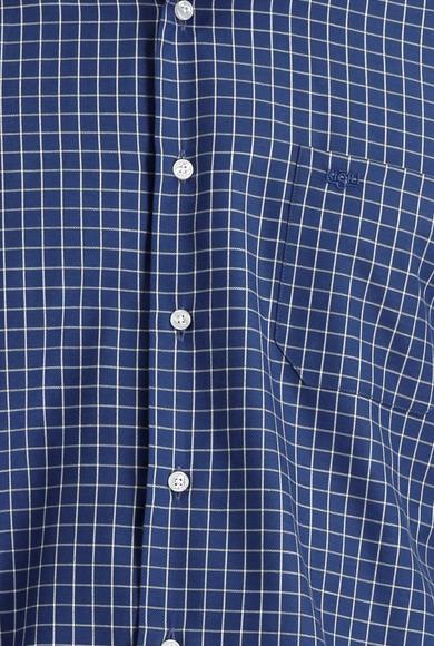 Erkek Giyim - KOYU LACİVERT M Beden Uzun Kol Regular Fit Kareli Gömlek