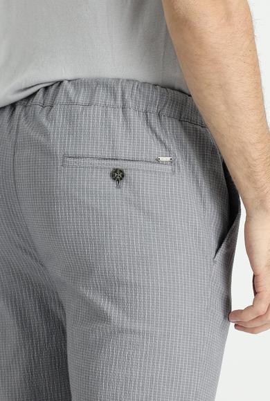 Erkek Giyim - ORTA GRİ 54 Beden Slim Fit Beli Lastikli İpli Çizgili Klasik Pantolon