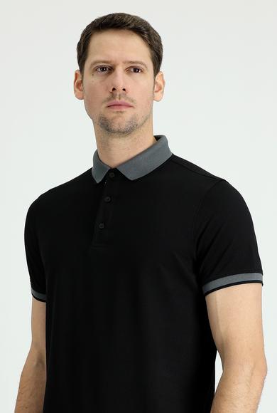 Erkek Giyim - SİYAH 3X Beden Polo Yaka Regular Fit Tişört