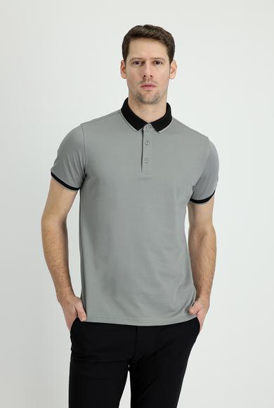 Erkek Giyim - ORTA GRİ L Beden Polo Yaka Regular Fit Tişört