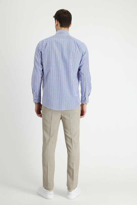 Erkek Giyim - Slim Fit Beli Lastikli İpli Desenli Keten Pantolon