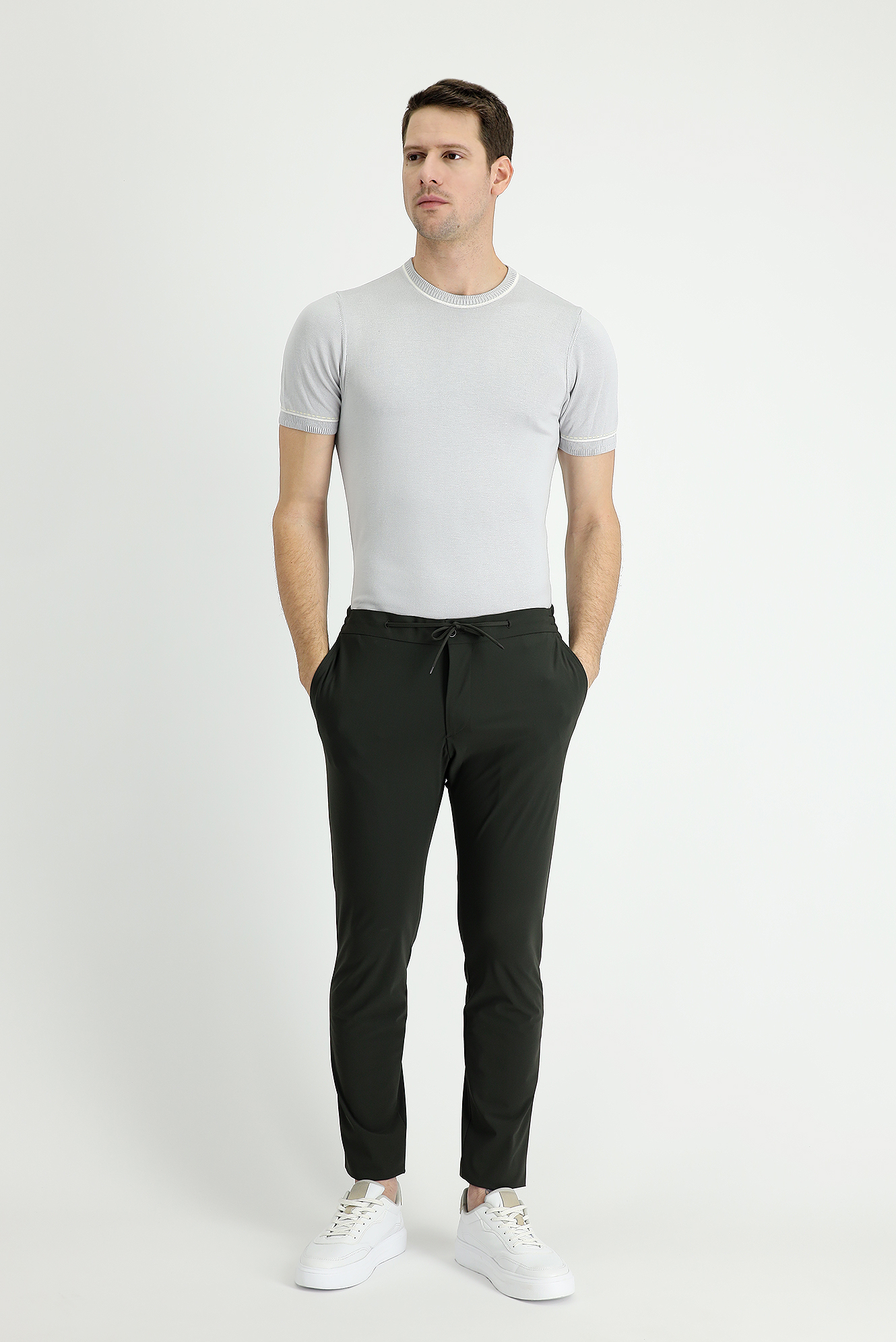 Kigili Techno-Line Slim Fit Beli Lastikli İpli Likralı Klasik Pantolon. 1