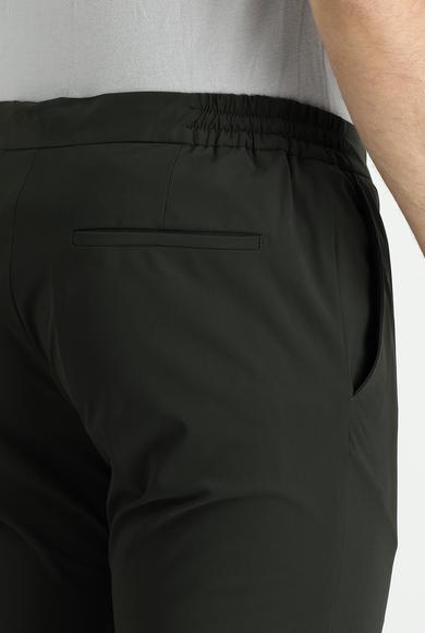 Erkek Giyim - ASKER HAKİ 44 Beden Slim Fit Beli Lastikli İpli Klasik Pantolon