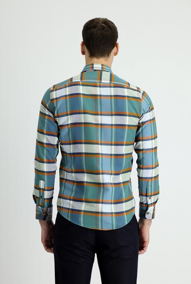 Erkek Giyim - KOYU YEŞİL XL Beden Uzun Kol Slim Fit Ekose Oduncu Gömlek