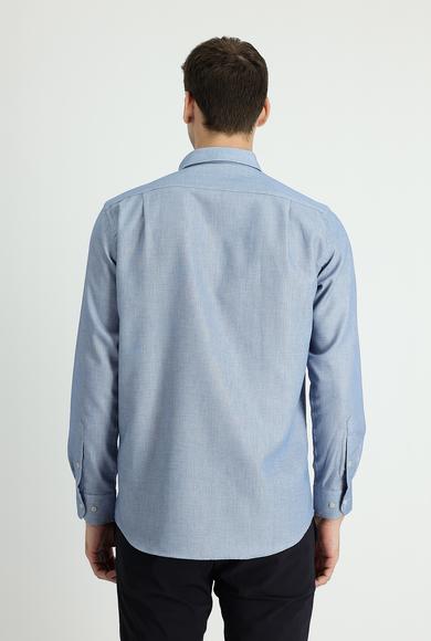 Erkek Giyim - İNDİGO XL Beden Uzun Kol Regular Fit Keten Görünümlü Gömlek