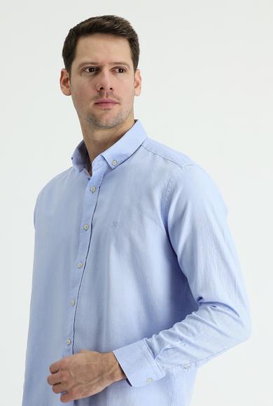 Erkek Giyim - AÇIK MAVİ XXL Beden Uzun Kol Regular Fit Keten Gömlek