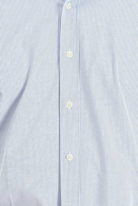 Erkek Giyim - Uzun Kol Slim Fit Çizgili Klasik Gömlek