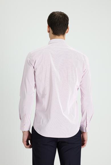 Erkek Giyim - ORTA PEMBE XS Beden Uzun Kol Slim Fit Çizgili Klasik Gömlek