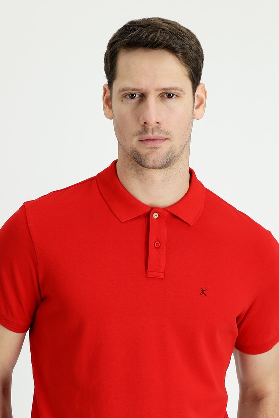 Erkek Giyim - Polo Yaka Slim Fit Nakışlı Tişört