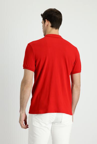 Erkek Giyim - BAYRAK KIRMIZI XL Beden Polo Yaka Slim Fit Nakışlı Tişört