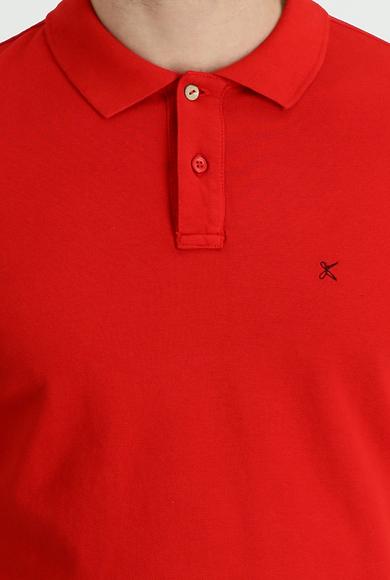 Erkek Giyim - BAYRAK KIRMIZI XL Beden Polo Yaka Slim Fit Nakışlı Tişört