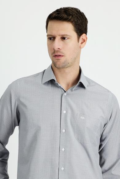 Erkek Giyim - AÇIK SİYAH XL Beden Uzun Kol Regular Fit Desenli Gömlek