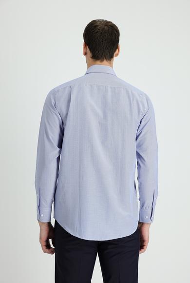 Erkek Giyim - ORTA LACİVERT 4X Beden Uzun Kol Regular Fit Desenli Gömlek
