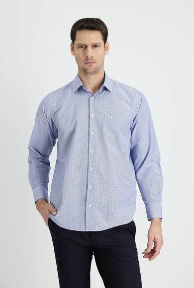 Erkek Giyim - ORTA LACİVERT 4X Beden Uzun Kol Regular Fit Desenli Gömlek