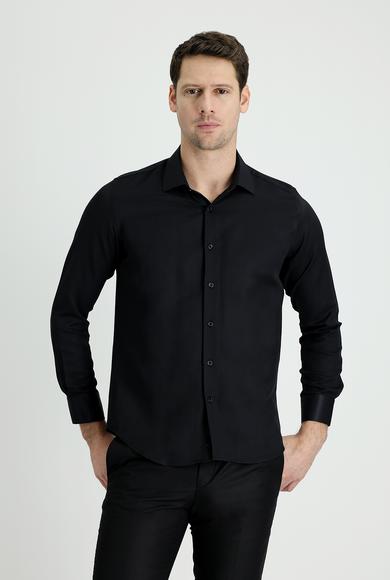 Erkek Giyim - KOYU LACİVERT S Beden Uzun Kol Slim Fit Klasik Desenli Gömlek