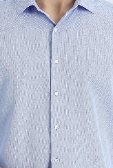 Erkek Giyim - KOYU MAVİ S Beden Uzun Kol Slim Fit Klasik Desenli Gömlek