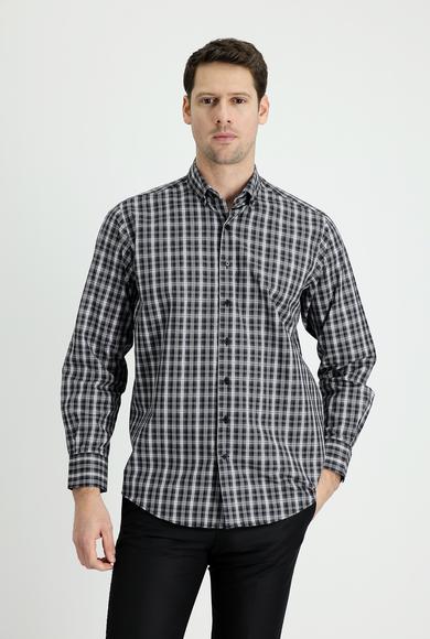 Erkek Giyim - SİYAH 3X Beden Uzun Kol Regular Fit Ekose Gömlek