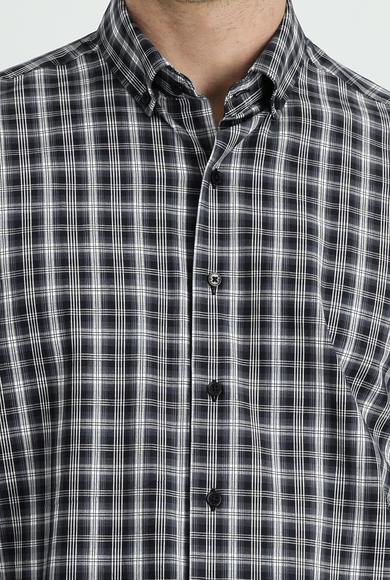Erkek Giyim - SİYAH XXL Beden Uzun Kol Regular Fit Ekose Gömlek