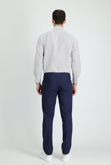 Erkek Giyim - ORTA LACİVERT 48 Beden Slim Fit Desenli Klasik Pantolon