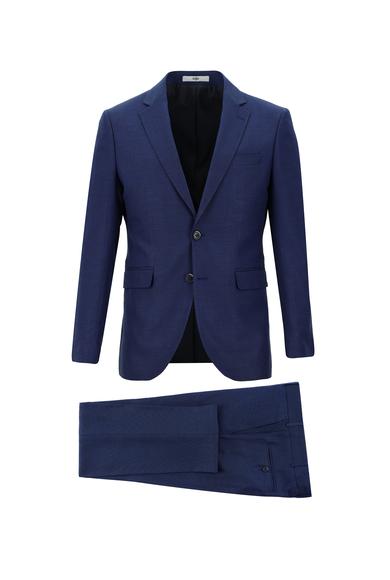 Erkek Giyim - SAKS MAVİ 50 Beden Slim Fit Klasik Kareli Takım Elbise